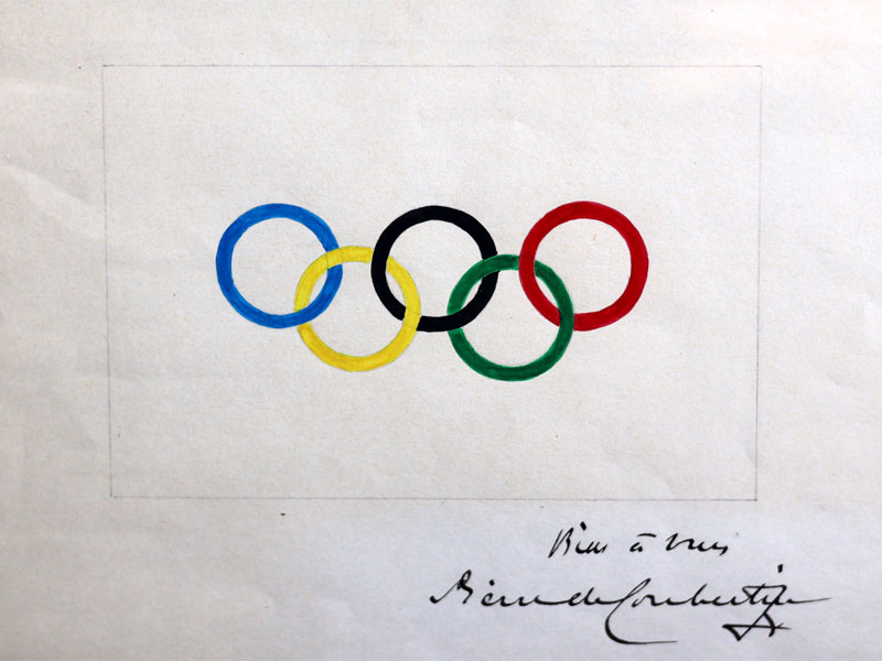 Pierre-Coubertin-Original-drawning-Olympic-logo-Lunettes-Galerie-c-collection-privee