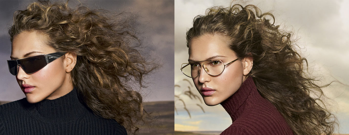En photo : la collection de lunettes solaires et la collection de lunettes optiques Max Mara by Marcolin.