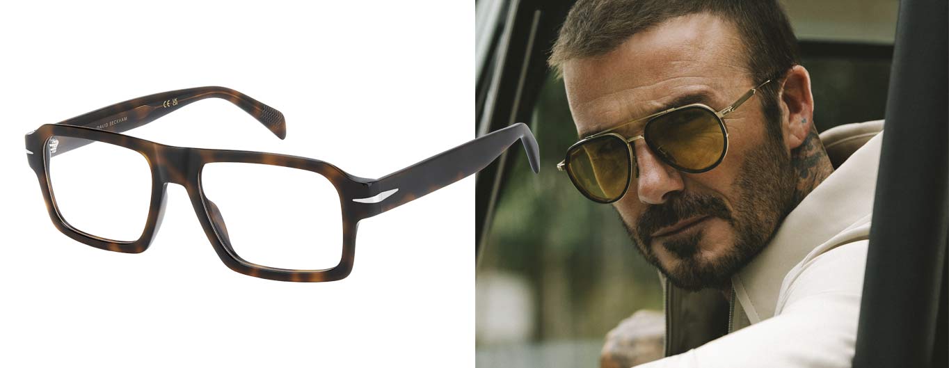 David Beckham portant les lunettes de sa marque.